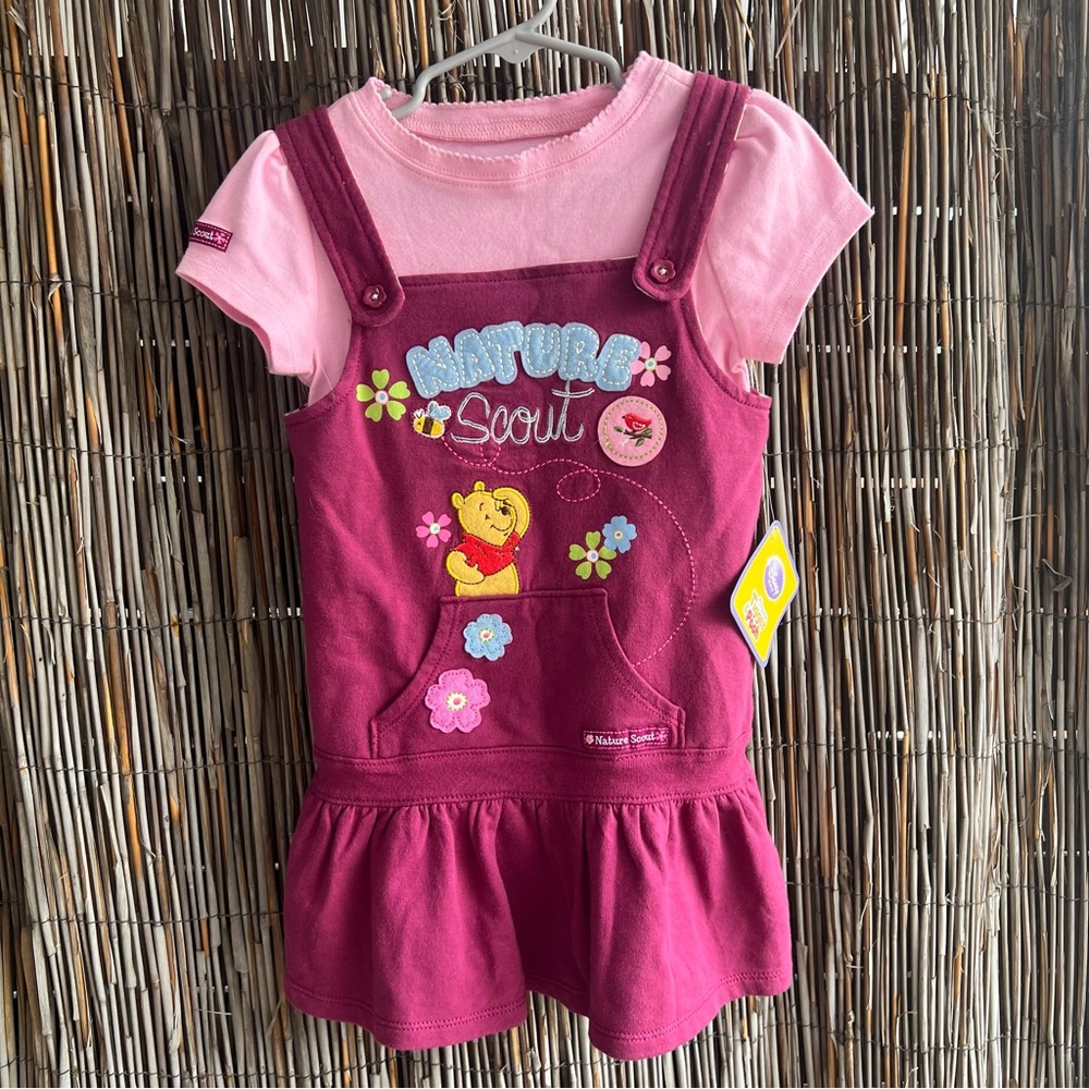Winnie The Pooh Cotton Overall Dress Set 4T Embroidered Disney Store 2000s